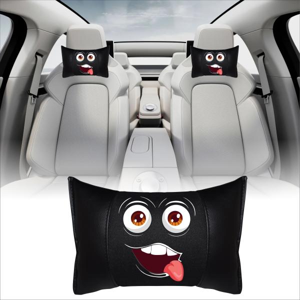 Auto Nackenkissen 20x30cm Nackenpolster Leder Schwarz mit Druck Design